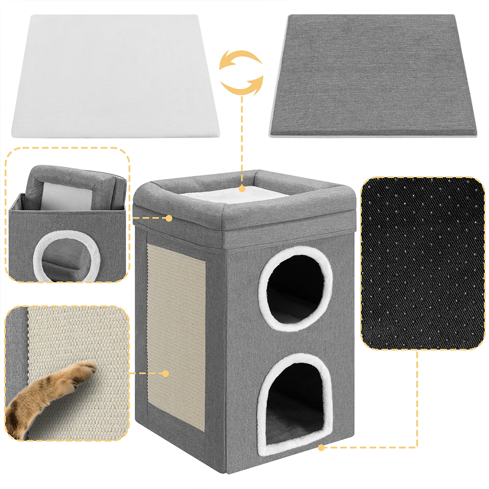Cuccia per Gatti con 3 Ripiani Tiragraffi Casetta Animali 41x41x63 cm