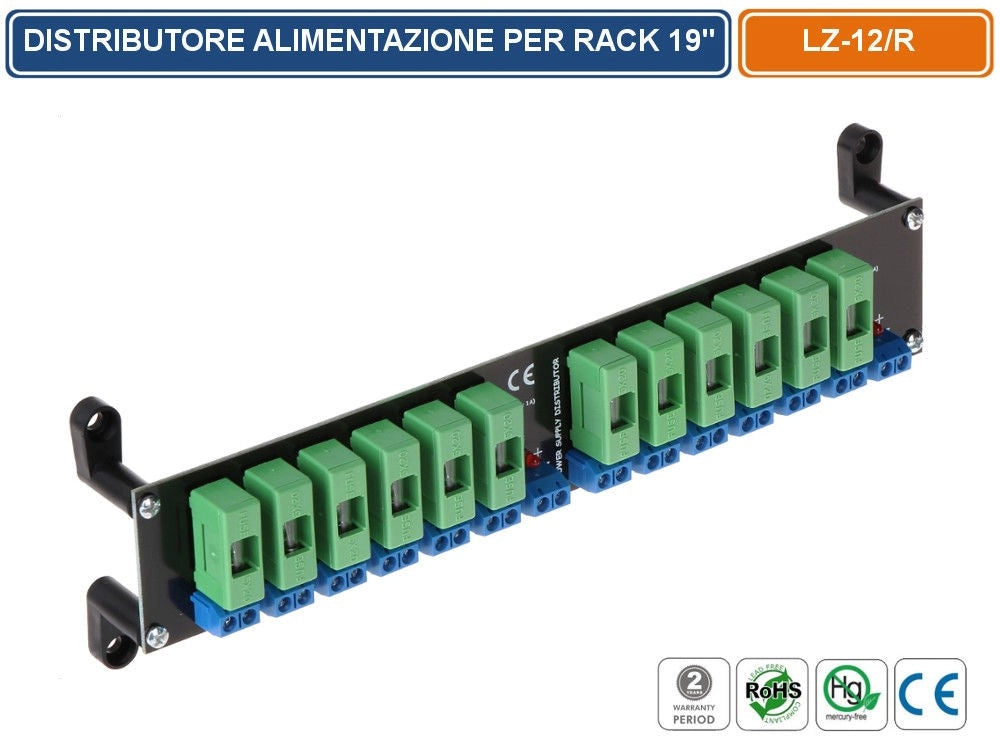 DISTRIBUTORE DI ALIMENTAZIONE 12/24V 16 USCITE 1A SCHEDA PCB MONTAGGIO RACK 19"