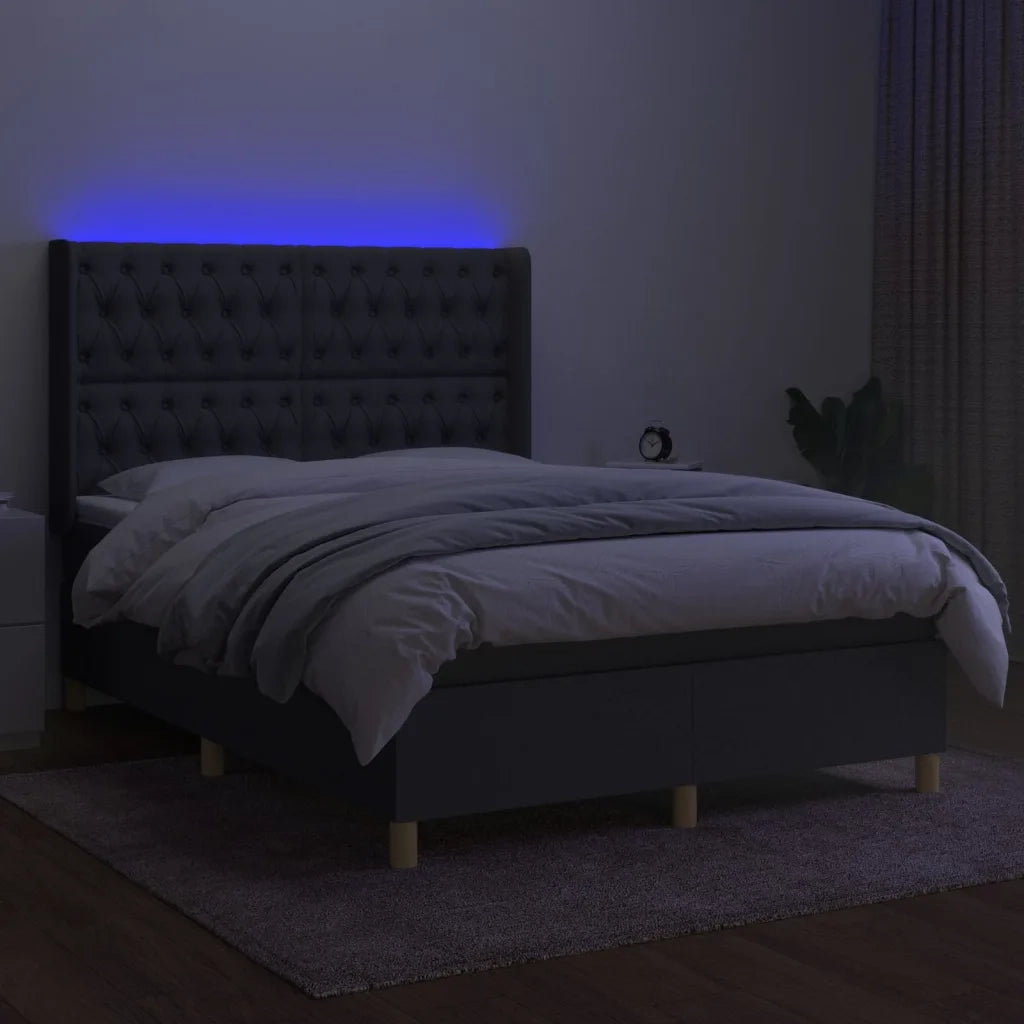 Letto a Molle Materasso e LED Grigio Scuro 140x190cm in Tessutocod mxl 123331