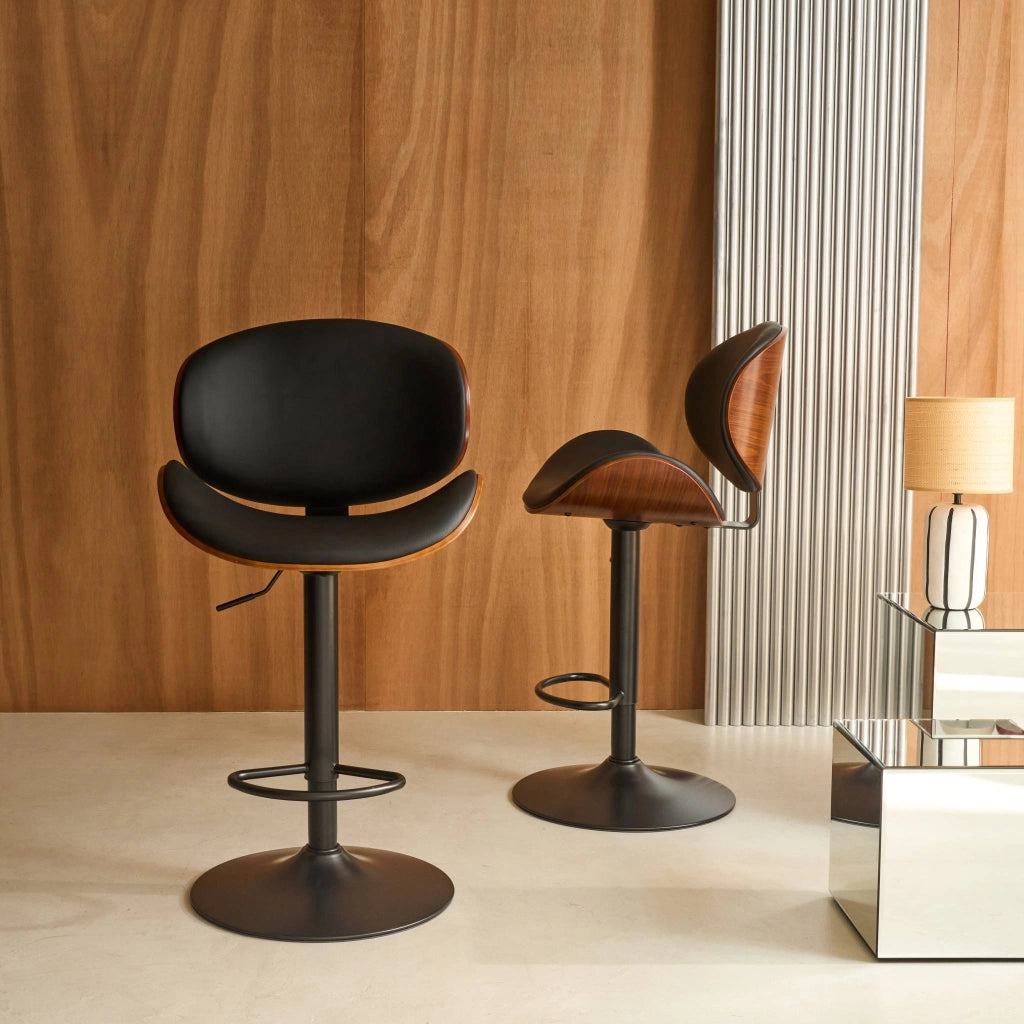 Set di 2 sgabelli da bar regolabile decorazione legno curvato e