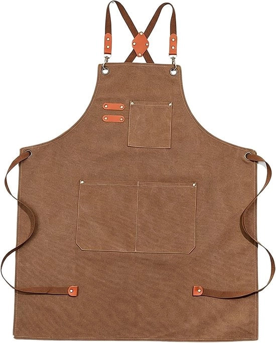 Gonna da copertura con protezione da acqua e macchia, cricco regolabile, ideale per cucinare, grigliare e giardinare, marrone, 127cm, 3 tasche