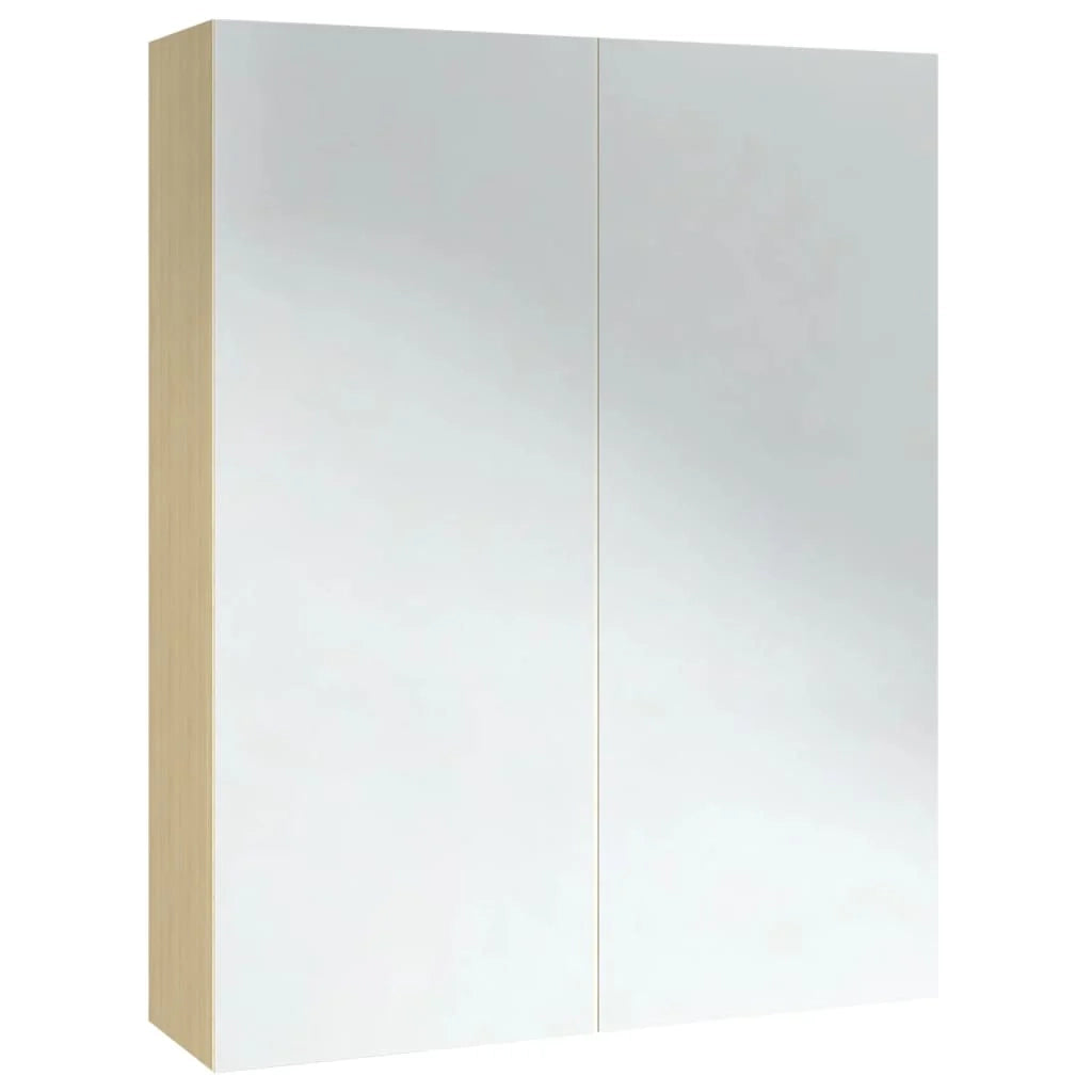 Mobiletto con specchio da bagno 60 x 15 x 75 cm bianco e rovere MDF 02_0006709