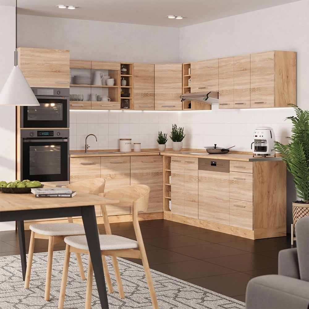 Cucina angolare completa R-Line Sonoma/Rovere dorato 247 x 237 cm, PL Marmo Vicco