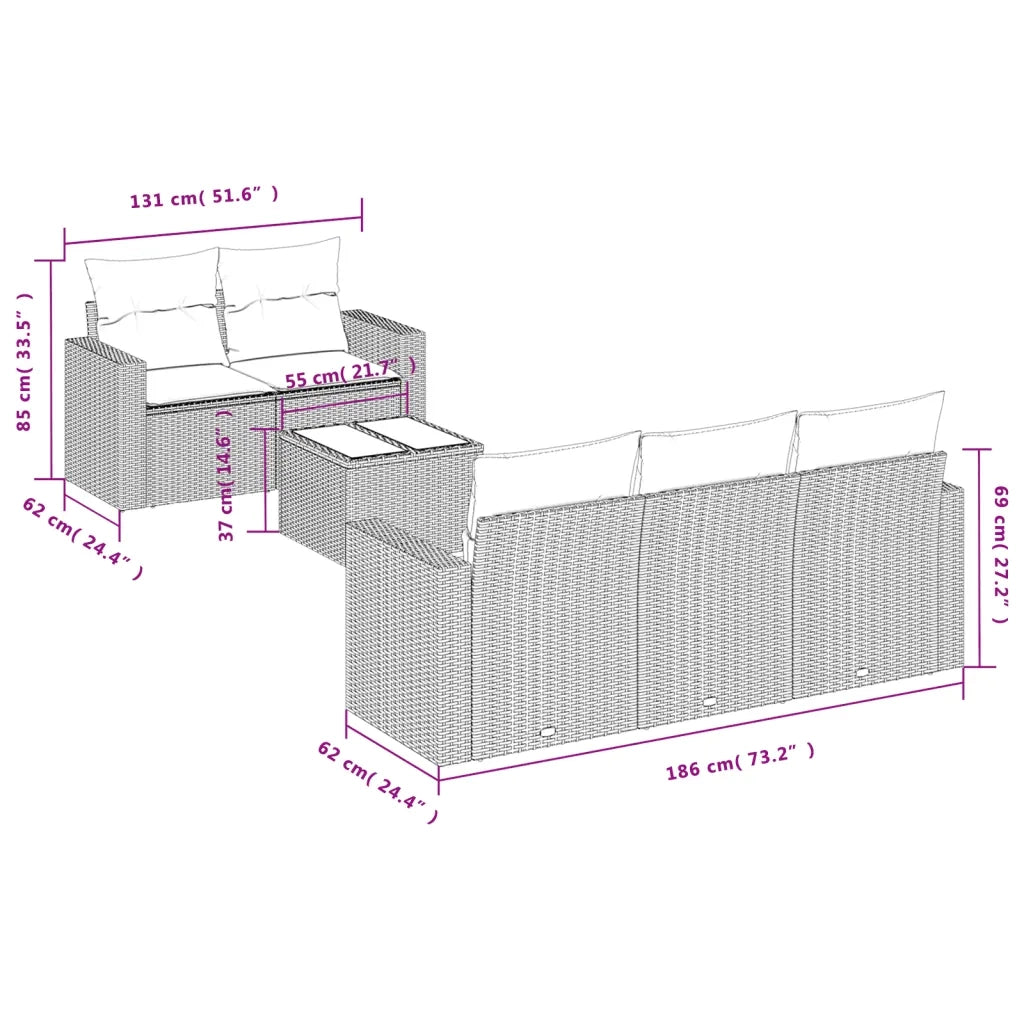 Set Divano da Giardino 6 pz con Cuscini Nero in Polyrattan 3218686