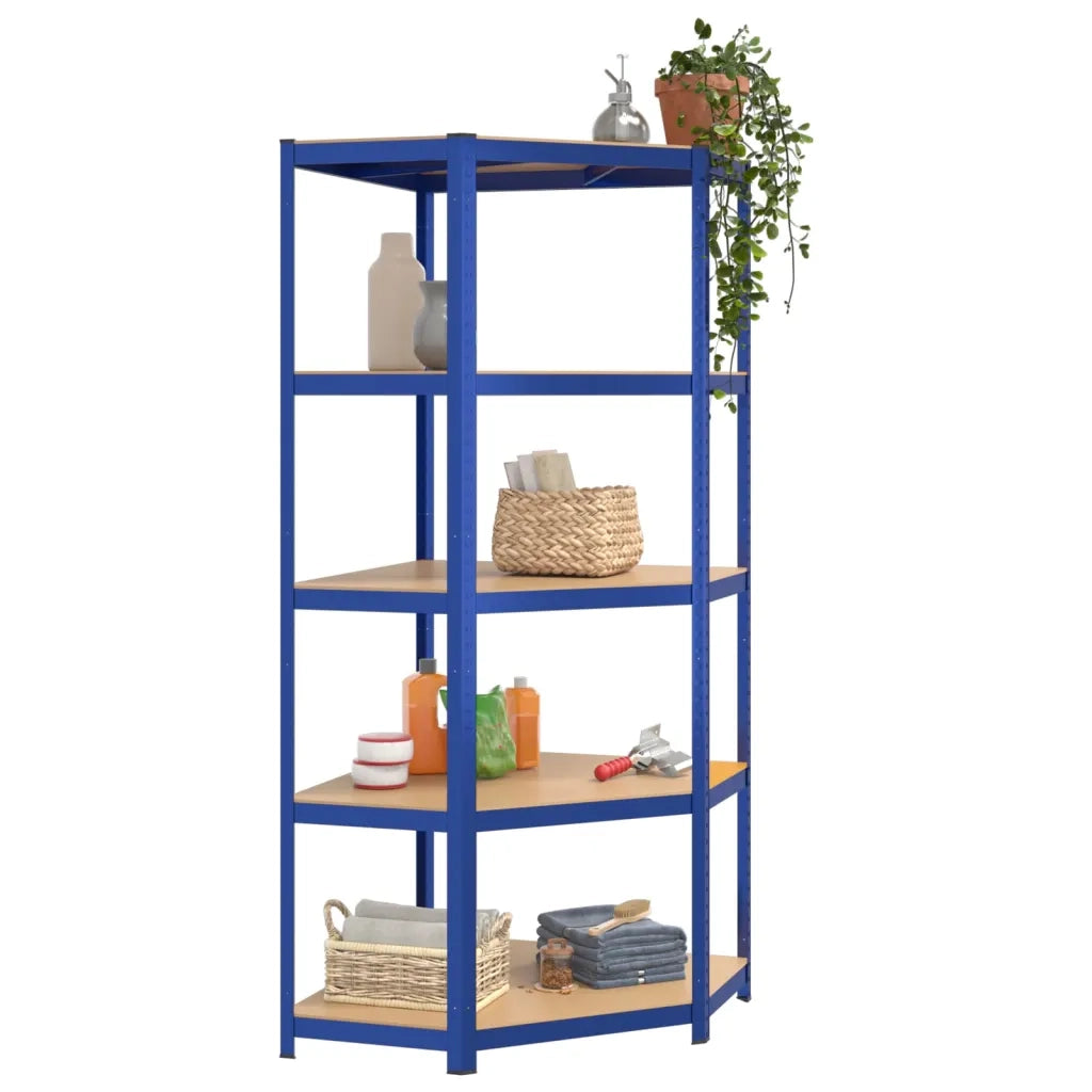 Mensole a 5 Ripiani 2pz Blu in Acciaio e Legno Multistrato cod mxl 39053