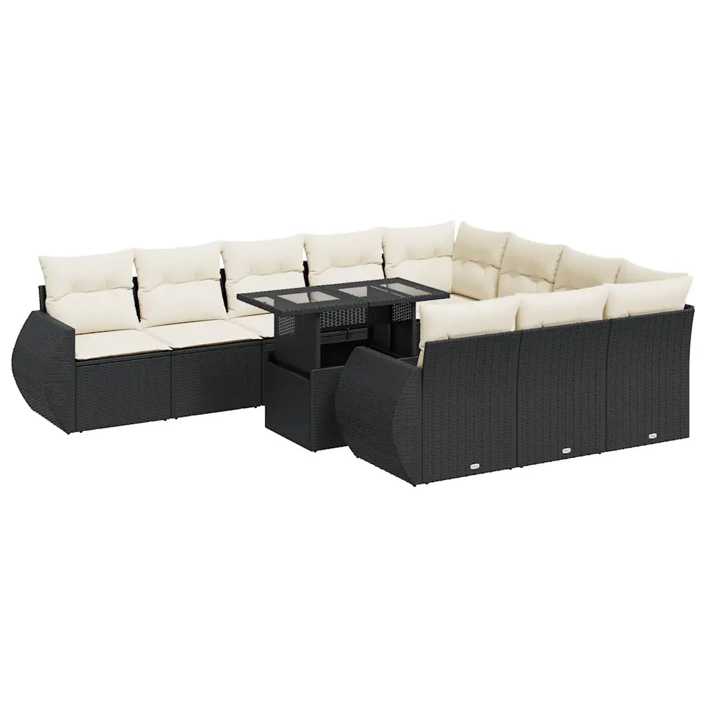 Set Divani da Giardino 11 pz con Cuscini in Polyrattan Nero 3326707