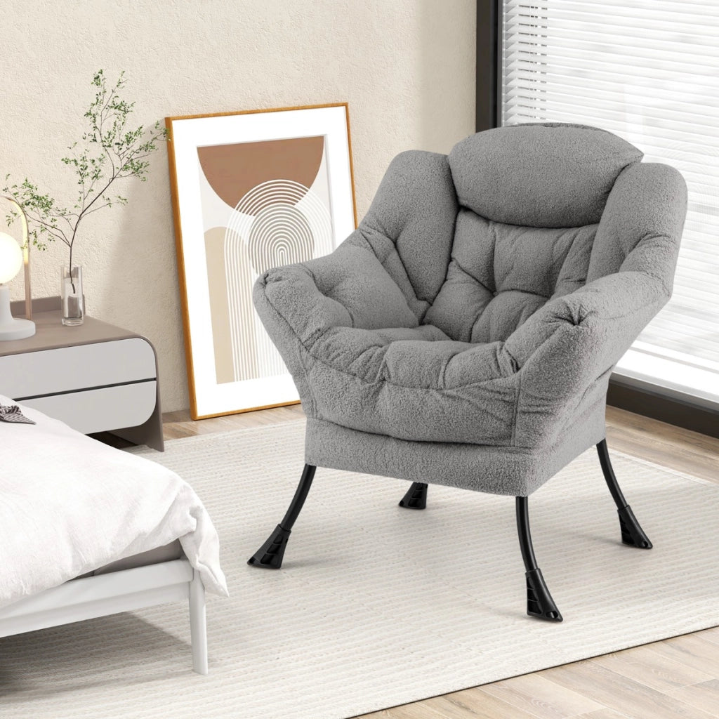Poltrona comoda con cuscino per la testa schienale e seduta imbottiti, Poltrona per soggiorno elegante Grigio-Sedie e poltrone