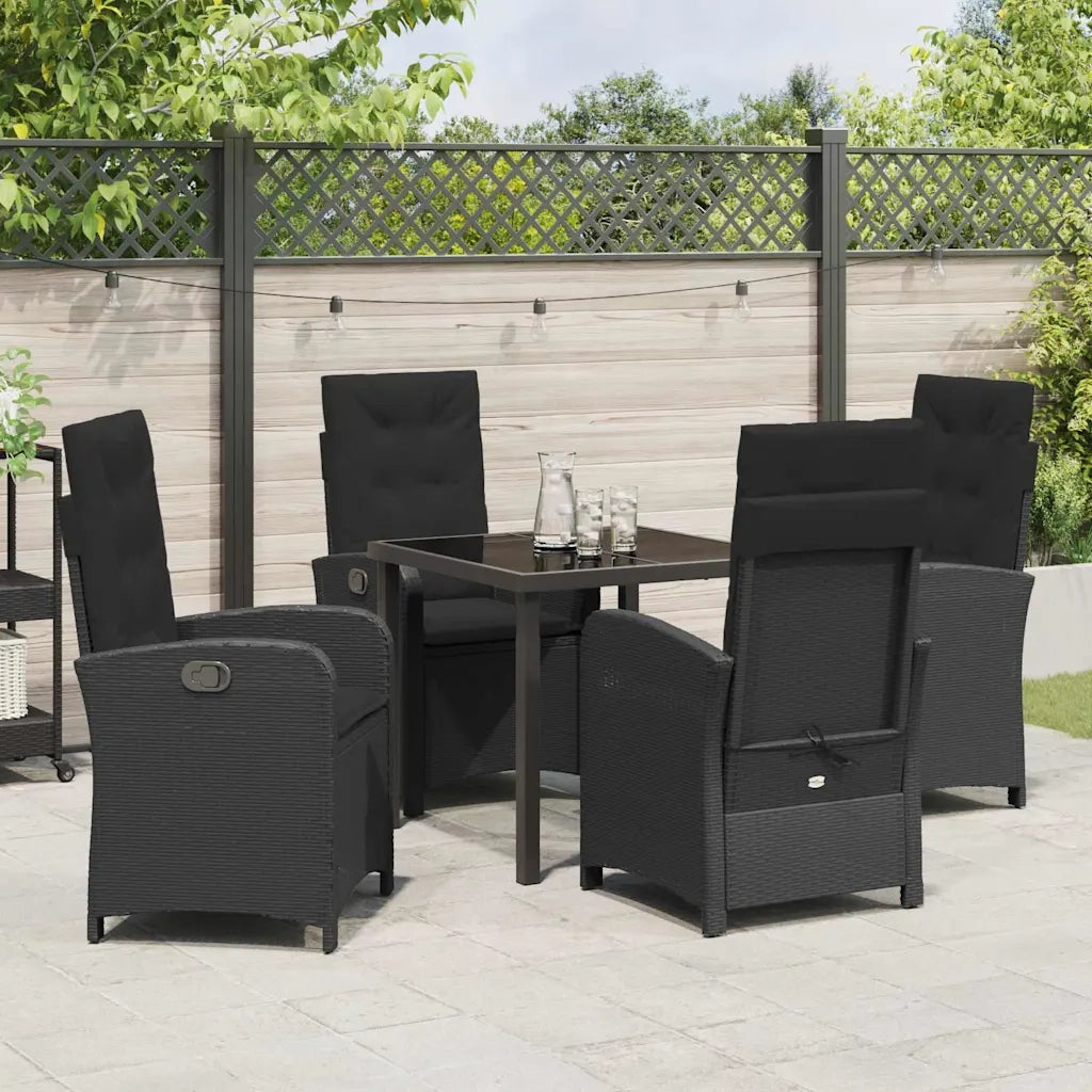 Set da Pranzo per Giardino con cuscino 5 pcs Nero polyrattan 3380261