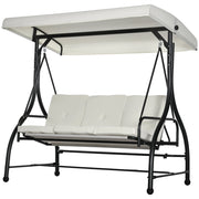 Dondolo Letto da Giardino 3 Posti con Tettuccio Regolabile 195x117x175 cm in Acciaio e Poliestere Crema e Nero