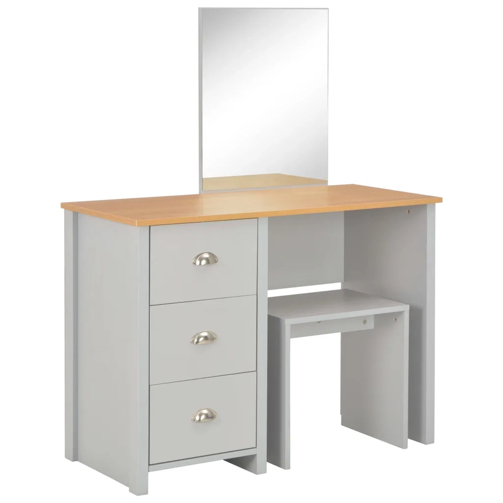 Toeletta | Tavolo da Trucco con Specchio e Sgabello Grigio 104x45x131 cm