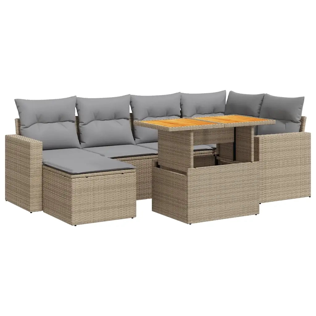vidaXL Set Divani da Giardino 7 pz con Cuscini Beige in Polyrattan