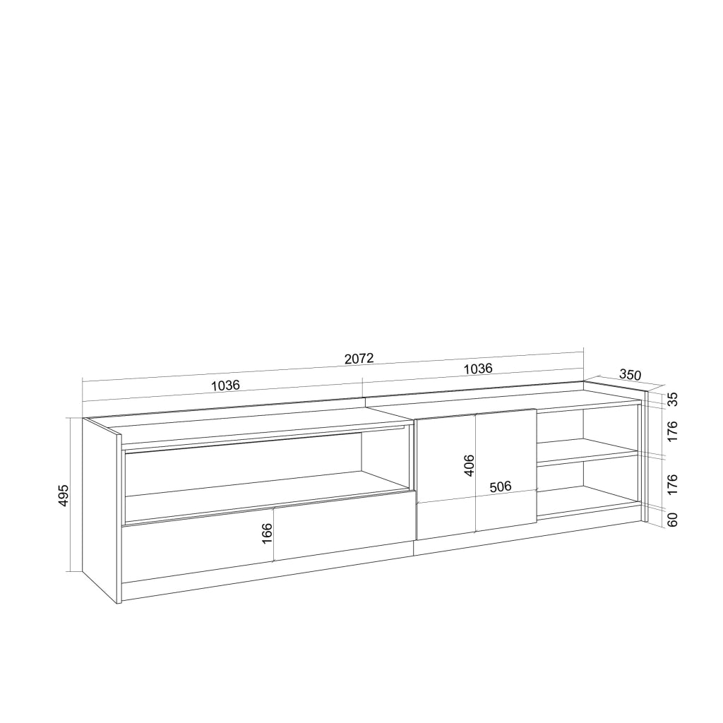 Mobile TV Soggiorno, 207x50x37 cm, Per TV fino a 80", LED, Rovere e nero