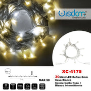 Trade Shop - Catena Luminosa 30 Luci Led Lucciole Caldo Fisso + Bianco Intermittente Xc-4175 -