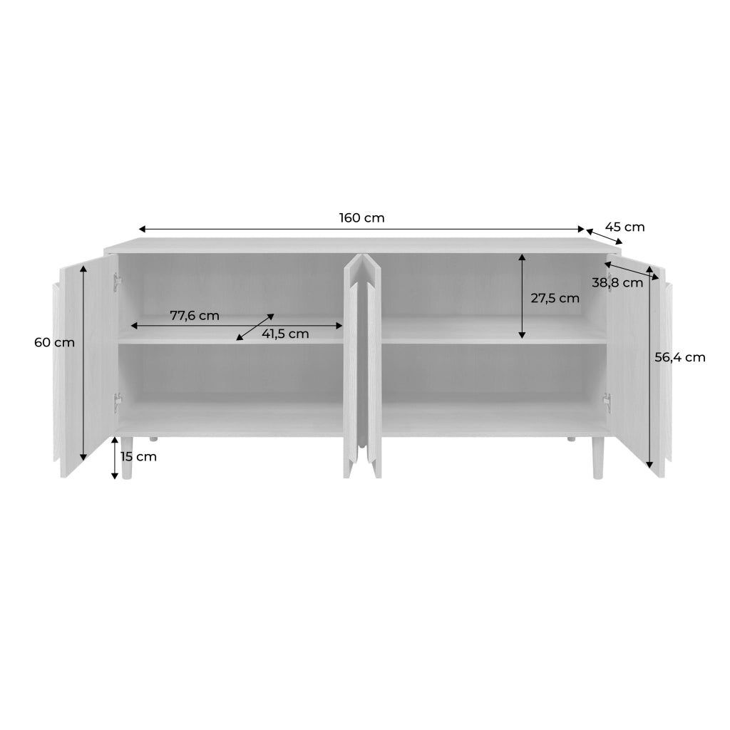 Credenza vintage effetto legno 4 ante, 160cm, noce