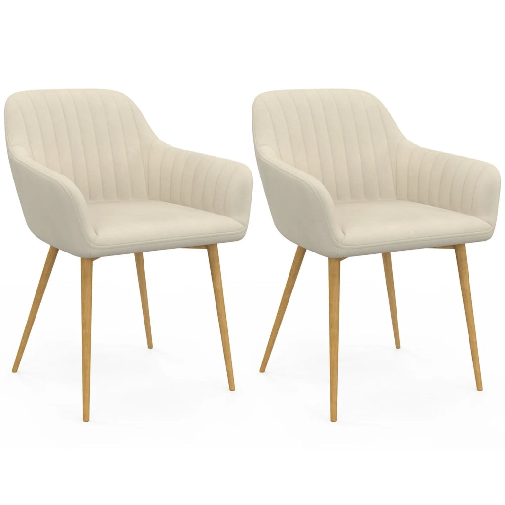 IDMarket - Set di 2 sedie da pranzo e poltrone da tavolo LINE in velluto beige con gambe effetto legno
