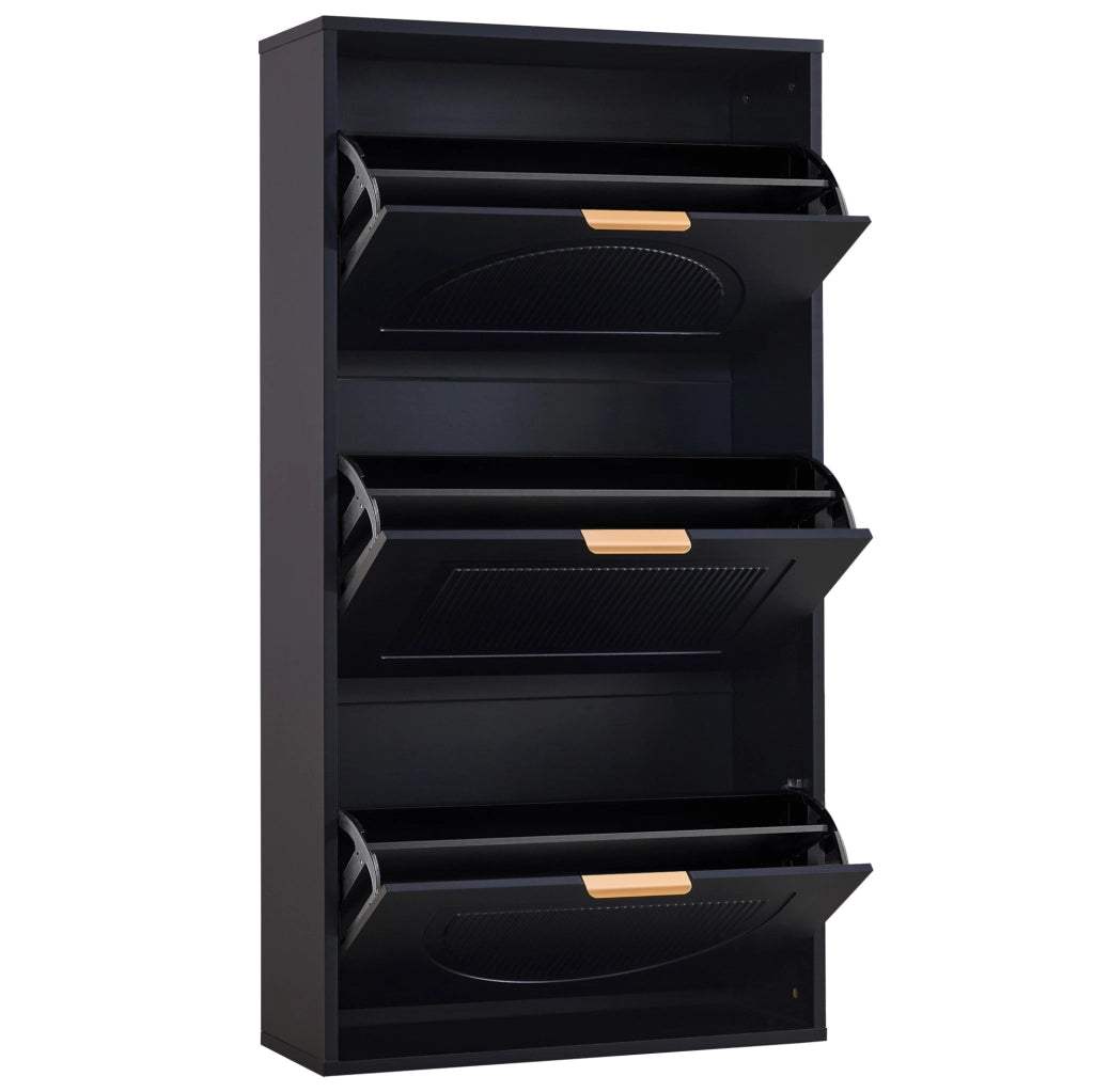 Scarpiera stretta 60x24x114 cm salvaspazio con ribalta; MDF e pannello truciolare nero