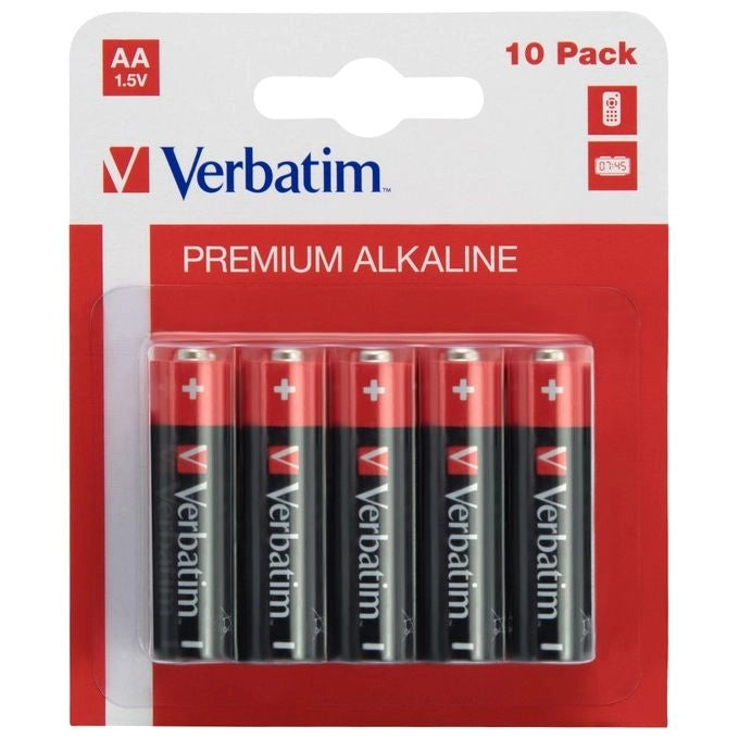 Verbatim 49875 Batterie Alcaline Stilo AA LR6 1.5V 2900mAh confezione 10 pezzi colore Nero