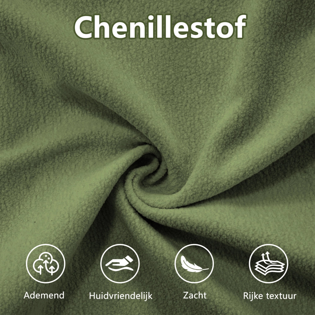 Divano angolare modulare 4 posti in tessuto Chenille verde con pouf mobili