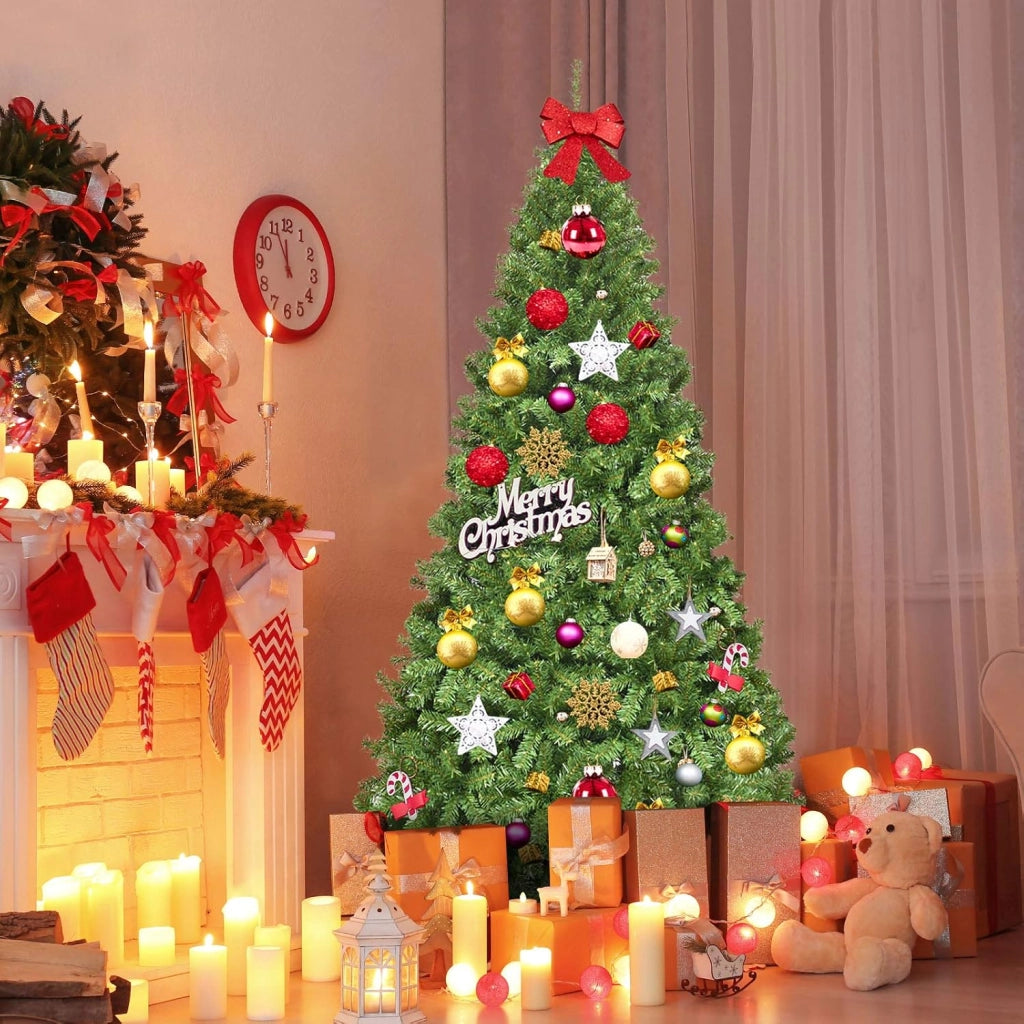 Albero di Natale Artificiale 150/180/210/230/270cm in PVC, Albero di Natale ad Apertura Automatica ad Ombrello con Base, Christmas Tree (230 cm, Verde)