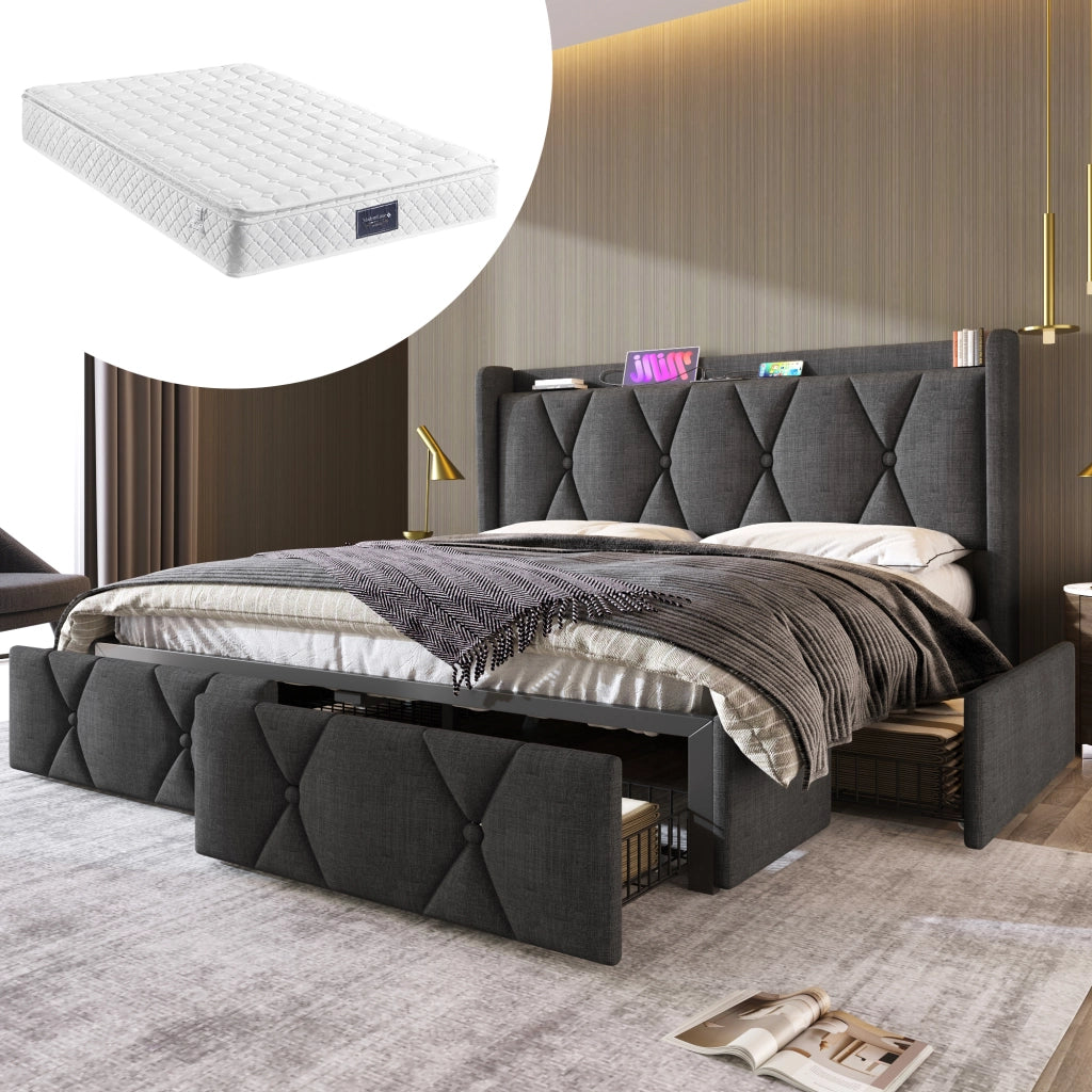 letto imbottito lino grigio 140x200 cm
