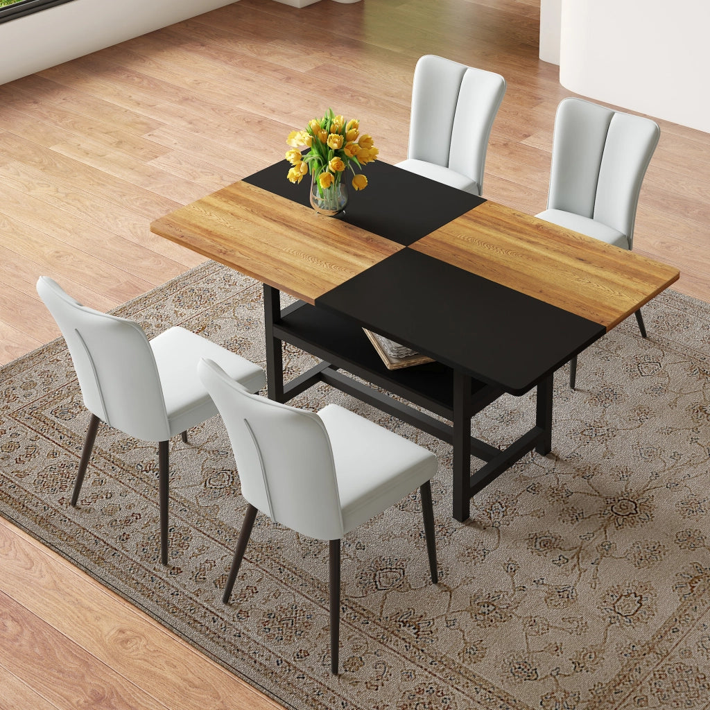 Tavolo da pranzo rettangolare con 4 sedie e vano contenitore in MDF e metallo marrone nero e grigio chiaro 160 cm