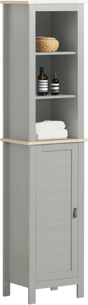 Mobiletto alto per bagno Mobile a colonna bagno salvaspazio con 3 scomparti a giorno e1 anta 39x30x169cm BZR68-HG