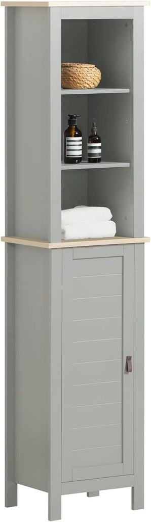 Mobiletto alto per bagno Mobile a colonna bagno salvaspazio con 3 scomparti a giorno e1 anta 39x30x169cm BZR68-HG