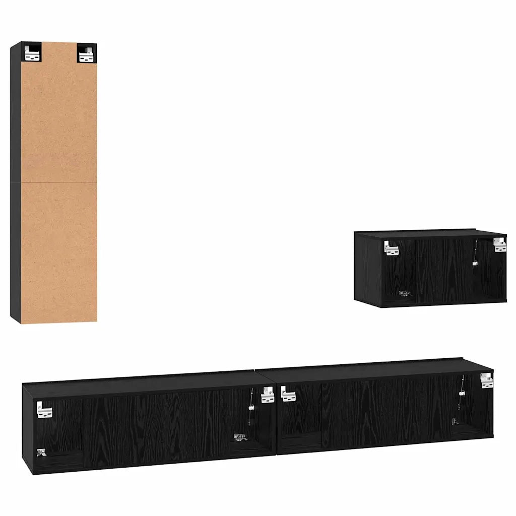 Mobile TV da Parete 4 pcs Rovere Nero Legno multistrato 3393175