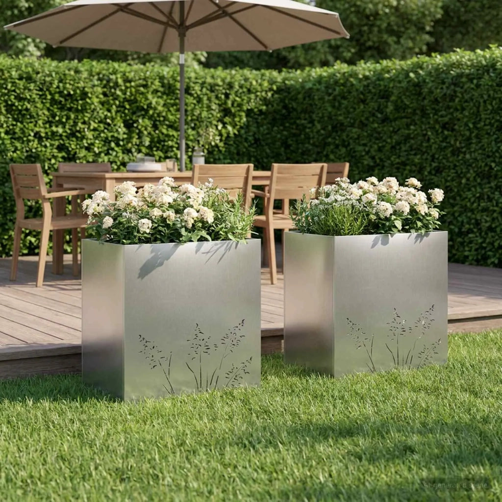 Vaso da giardino 2 pz Argento 50 x 30 x 49 cm Acciaio Inox 8005815