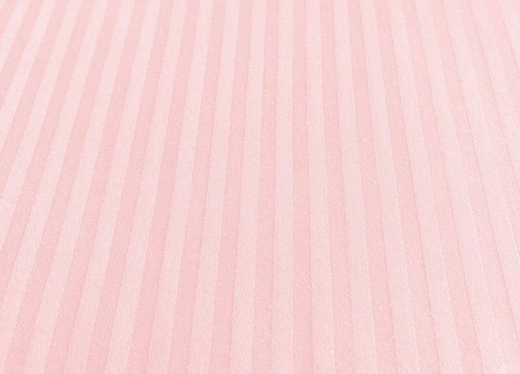 Completo Lenzuola Letto In 100% Raso Cotone Rigato 5mm In Tinta Unita - Singolo - Rosa