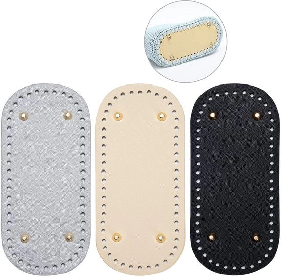 Tasbodem in PU Pelle - 3 pezzi - Base Ovale - 22x10cm - 52 Fori - Sostenibile - Per Borse Artigianali
