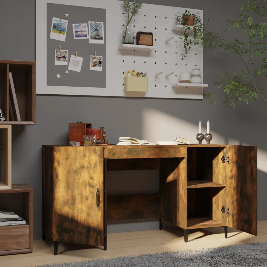 Scrivania | Tavolo da Ufficio Rovere Fumo 140x50x75 cm in Legno Multistrato
