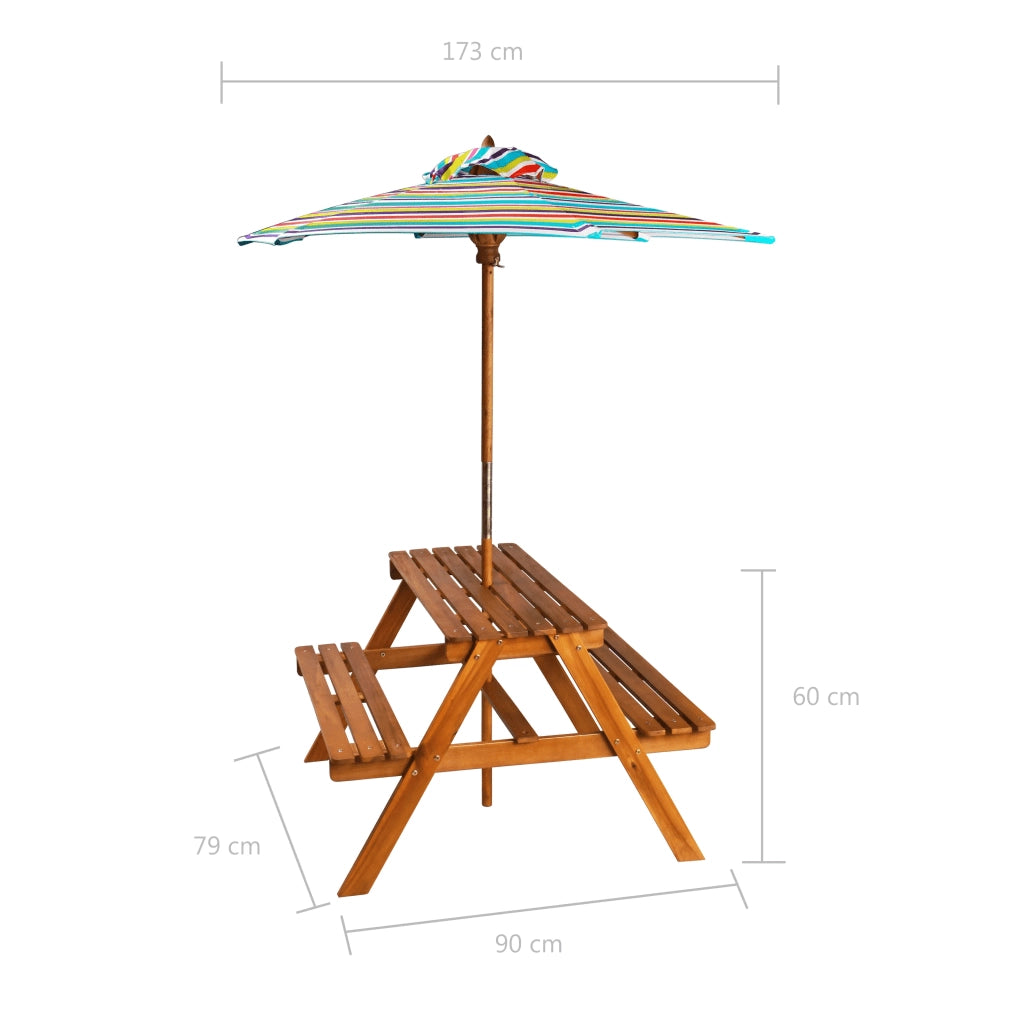 Tavolino da Giardino | Tavolo Picnic per Bambini con Ombrellone 79x90x60cm in Acacia