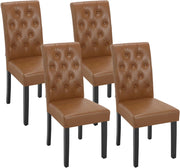Sedia Sala da Pranzo da 4 Pezzi, Sedie da Cucina con Schienale Alto, Sedia Imbottita per Camera da Letto, Soggiorno, Gambe in Legno e Sedile in Similpelle, Marrone, EZS20br-4