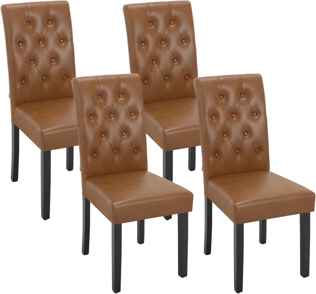 Sedia Sala da Pranzo da 4 Pezzi, Sedie da Cucina con Schienale Alto, Sedia Imbottita per Camera da Letto, Soggiorno, Gambe in Legno e Sedile in Similpelle, Marrone, EZS20br-4
