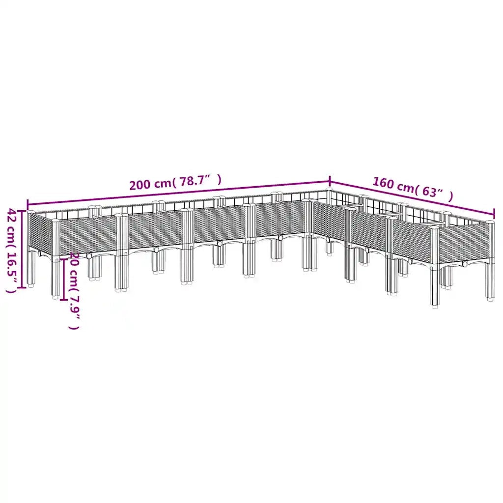 Fioriera da Giardino con Gambe-Vaso da Esterno-Contenitore per Piante Grigio Blu 200x160x42 cm in PP