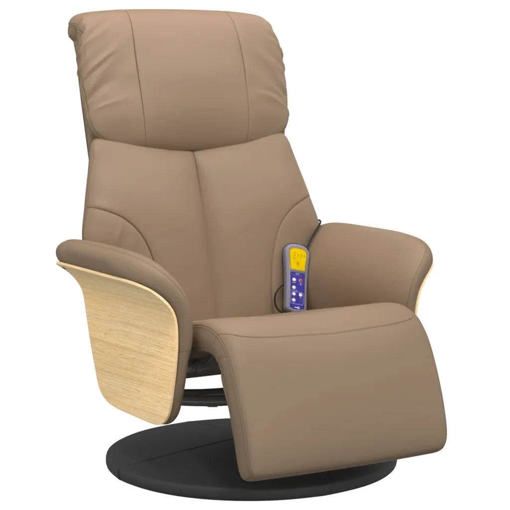 Divano Sedia-Poltrona Reclinabile Massaggi Poggiapiedi Cappuccino Similpelle 411627