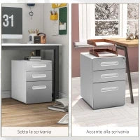 Cassettiera per Ufficio a 3 Cassetti con Serratura, Ruote, Portadocumenti Formato A4, Legale e Lettera, Grigio Chiaro