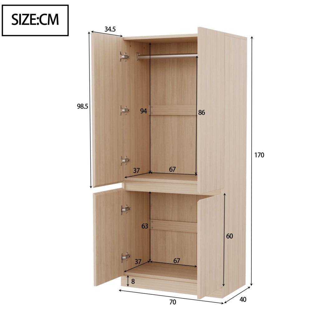 Armadio a doppia anta 70 x 40 x 170 cm; colore naturale