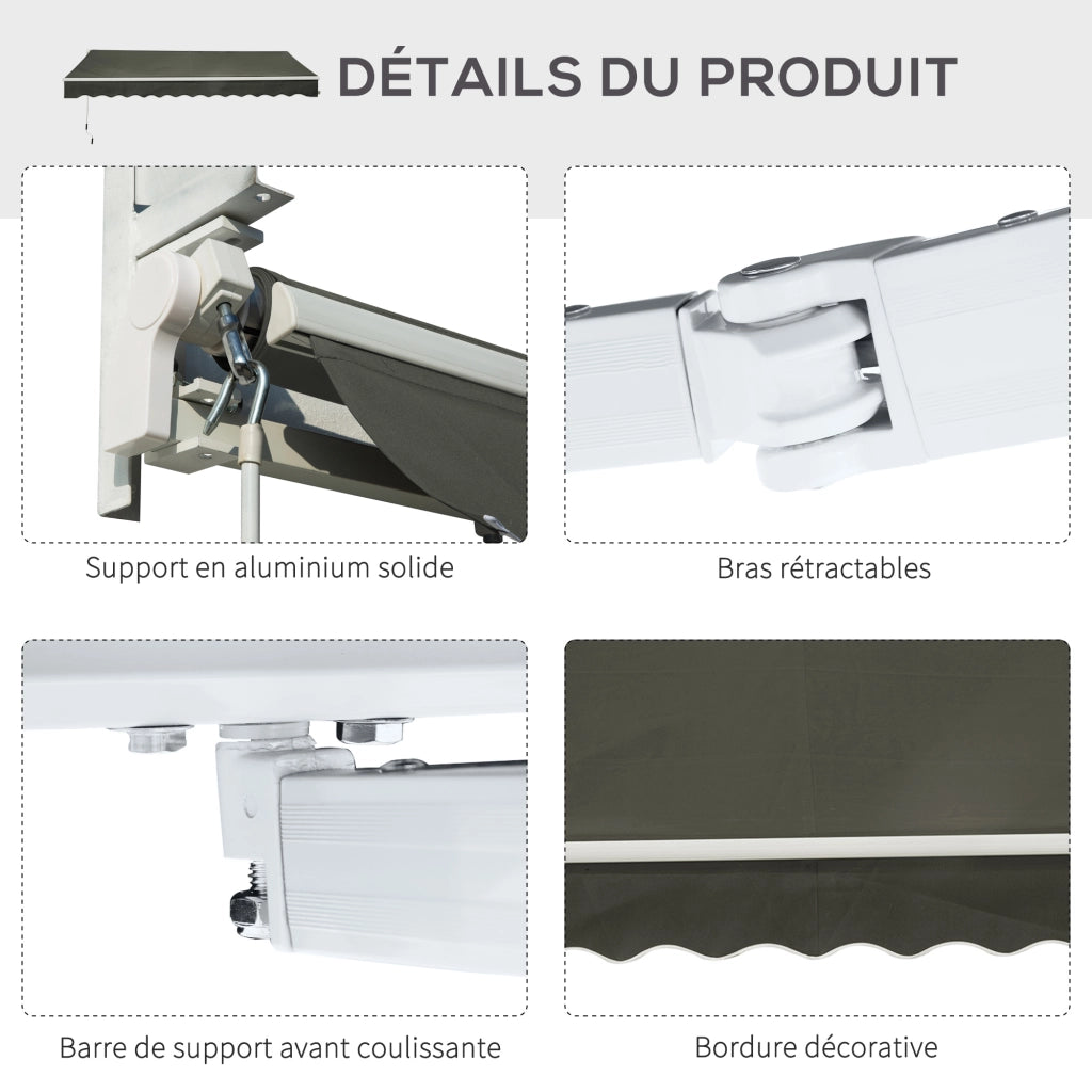 Tenda da sole retrattile angolare regolabile ¨C zephmum ¨C grigio 3,5x2,5 m
