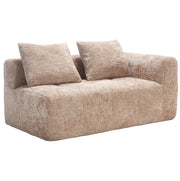 Divano comodo 2 posti in tessuto khaki con chaise longue, cuscino incluso e tasche laterali