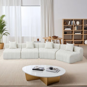 DIVANO Modulare Curvo in Chenille Beige con 2 Cuscini