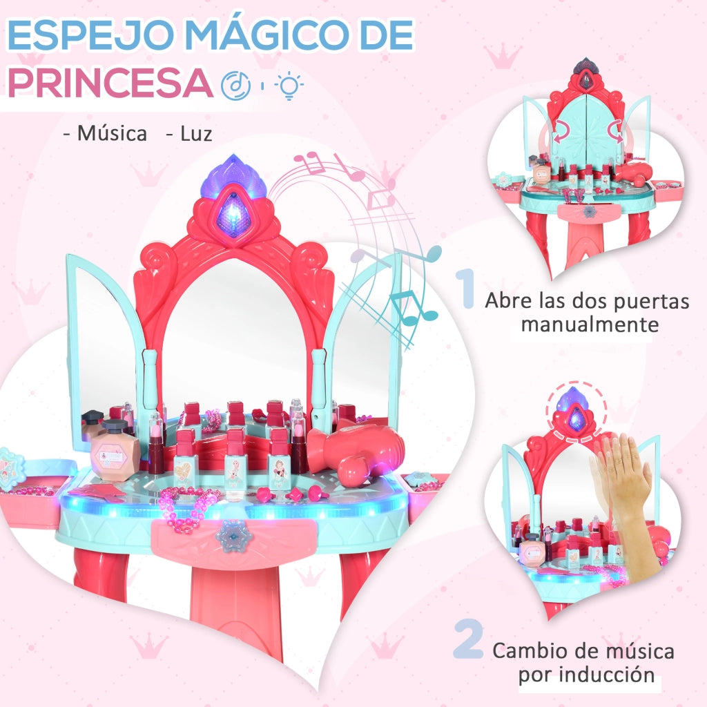 Tocador de Maquillaje Infantil con Specchio e Luce ¨C zephmum ¨C Multicolor 57x34x76 cm