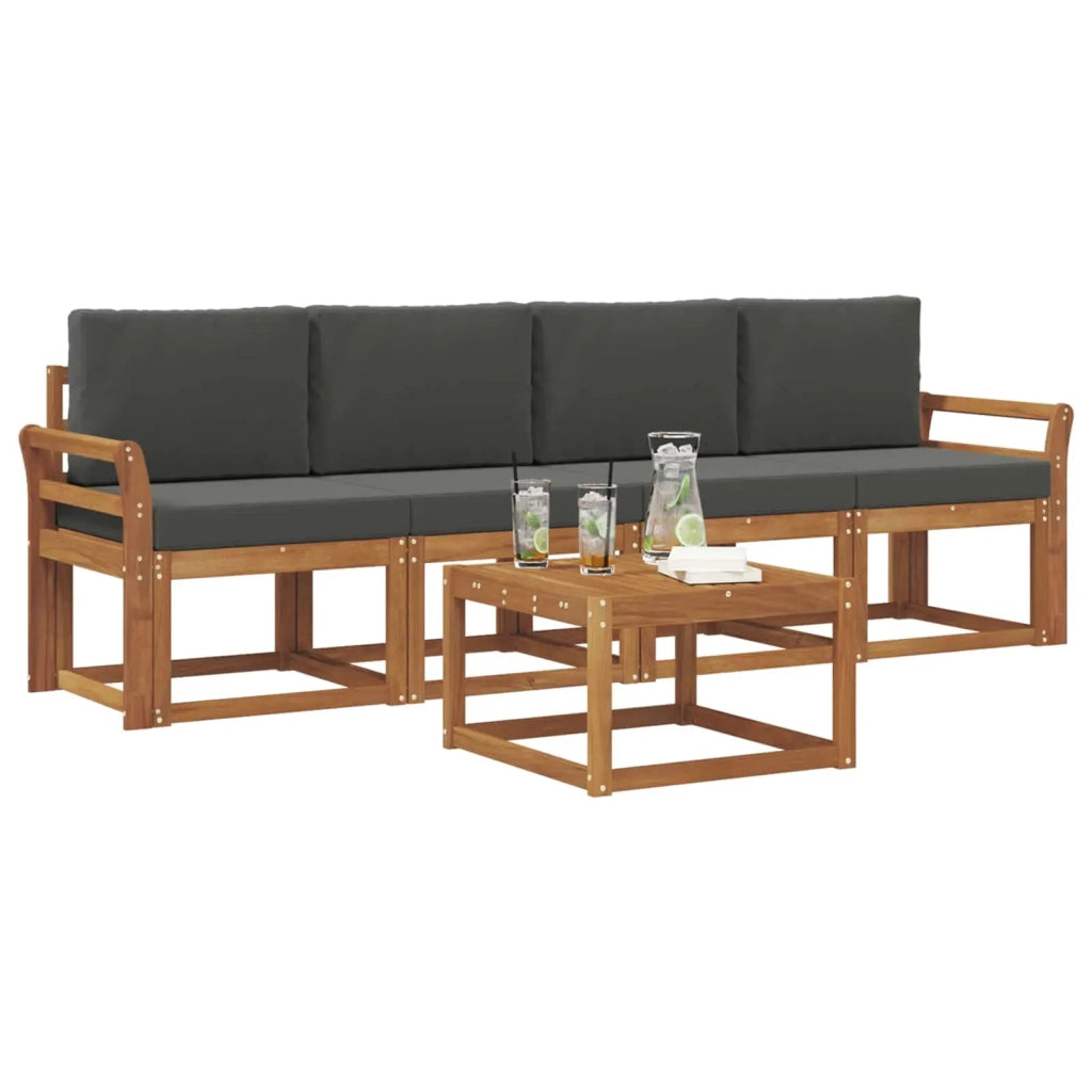 Set di divani da esterno con cuscino 5 pcs Naturale e Antracite