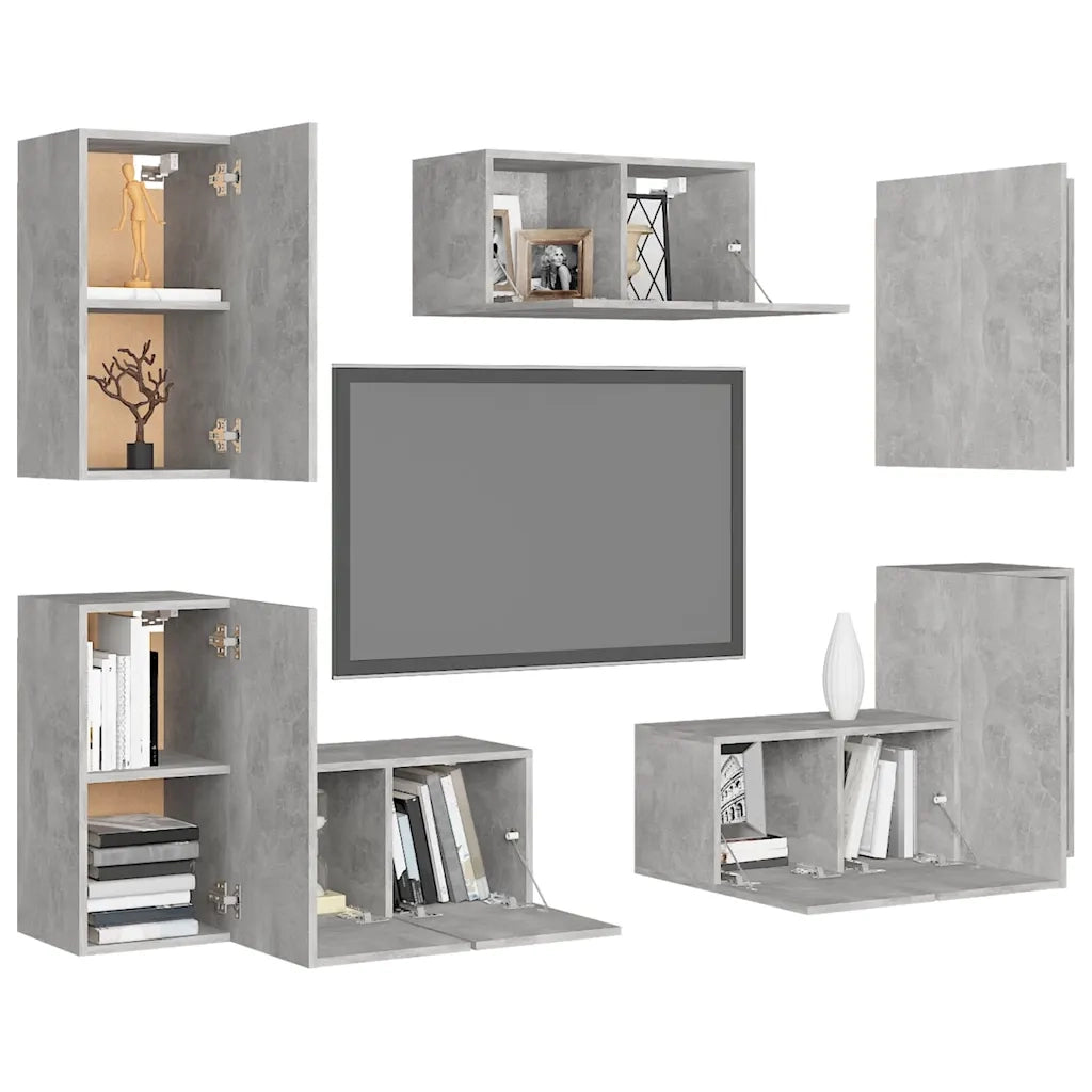 Set di Mobili Porta TV 7 pz-Set di 7 Credenza per TV Grigio Cemento in Legno Multistrato 781910