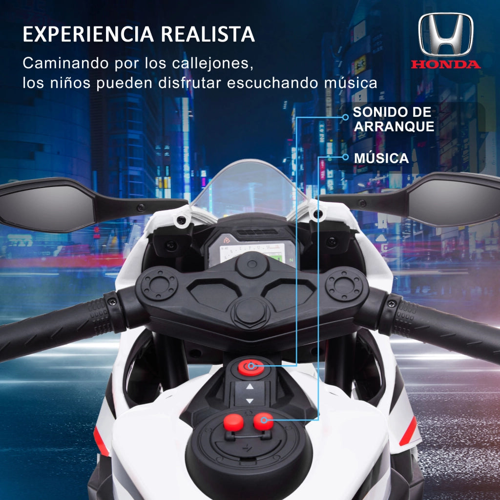 Moto Elettrica per Bambini Honda ¨C Xylo ¨C 3-5 Anni con Fari Clacson Musica Ruote 90x44x52cm Bianca