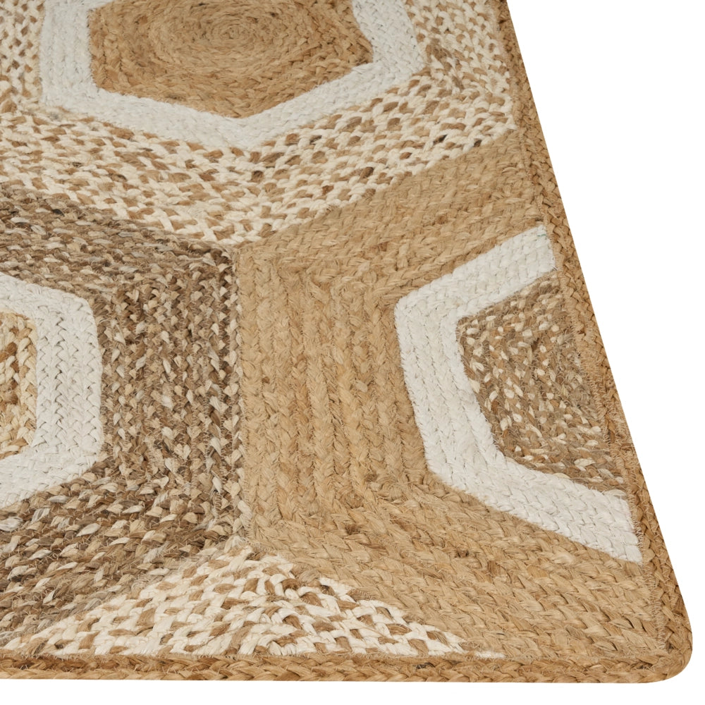 Tappeto corridoio in iuta beige intrecciato a mano con motivo geometrico 200 x 300 cm ingresso stile boho rustico
