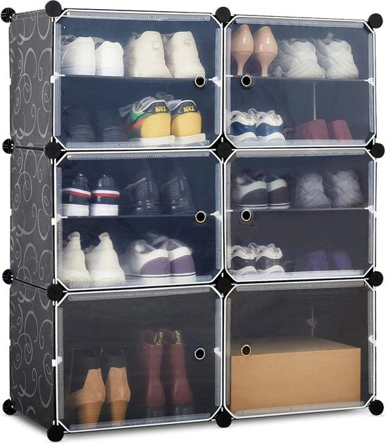 Sistema di riposo per scarpe pieghevole in plastica con 6 strati, organizzatore di scarpe modulare per risparmio di spazio (nero)