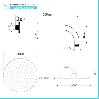 Kit doccia satinato con braccio 35 soffione 30 e set doccia completo Gemini