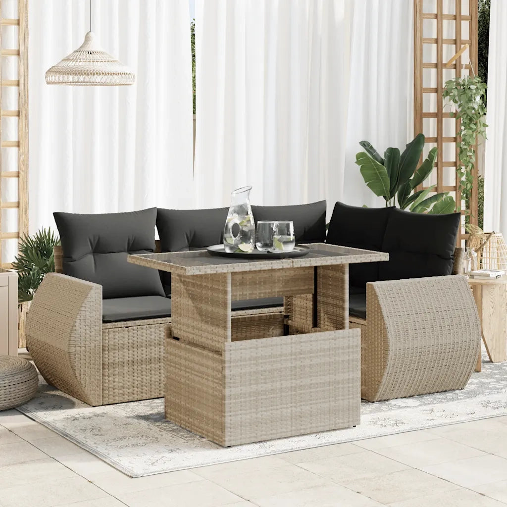Set Divano da Giardino 5pz con Cuscini Grigio Chiaro Polyrattan 3326633
